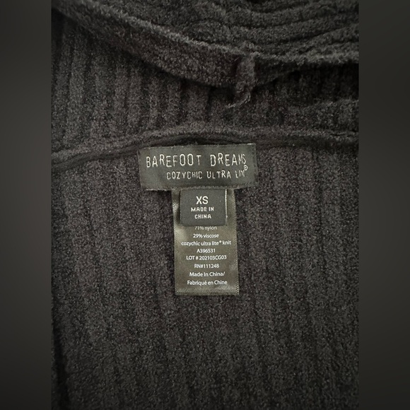 Barefoot Dreams CozyChic Ultra Lite Hooded Open Cardigan Black Size Extra Small - Picture 7 of 9